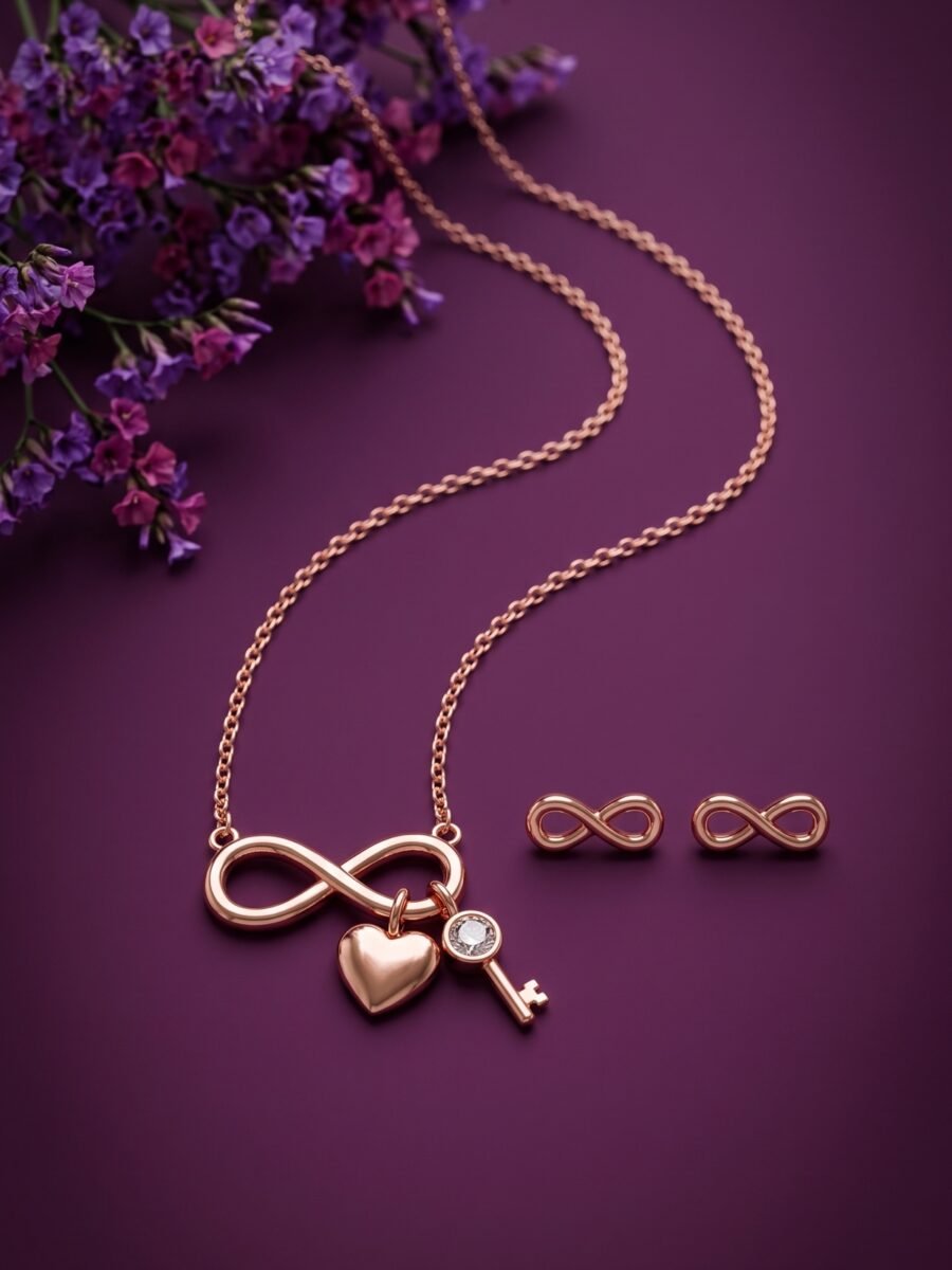 925 Silver Infinity Heart Key Pendant Set