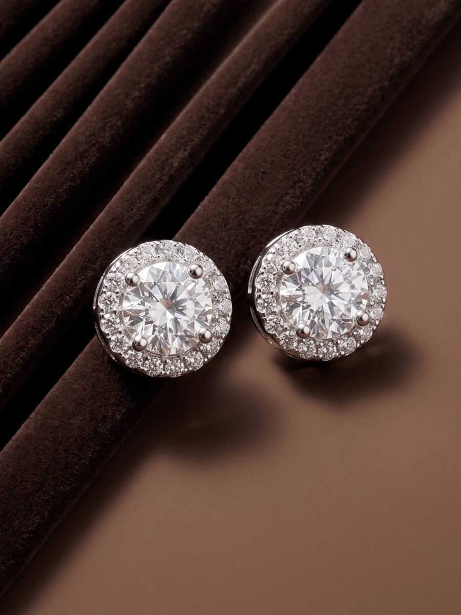 925 Silver Round Halo CZ Pendant Set