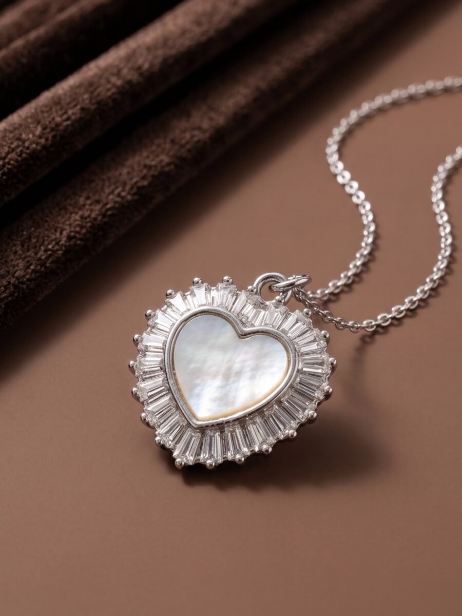 925 Silver Mother of Pearl Heart Pendant Set
