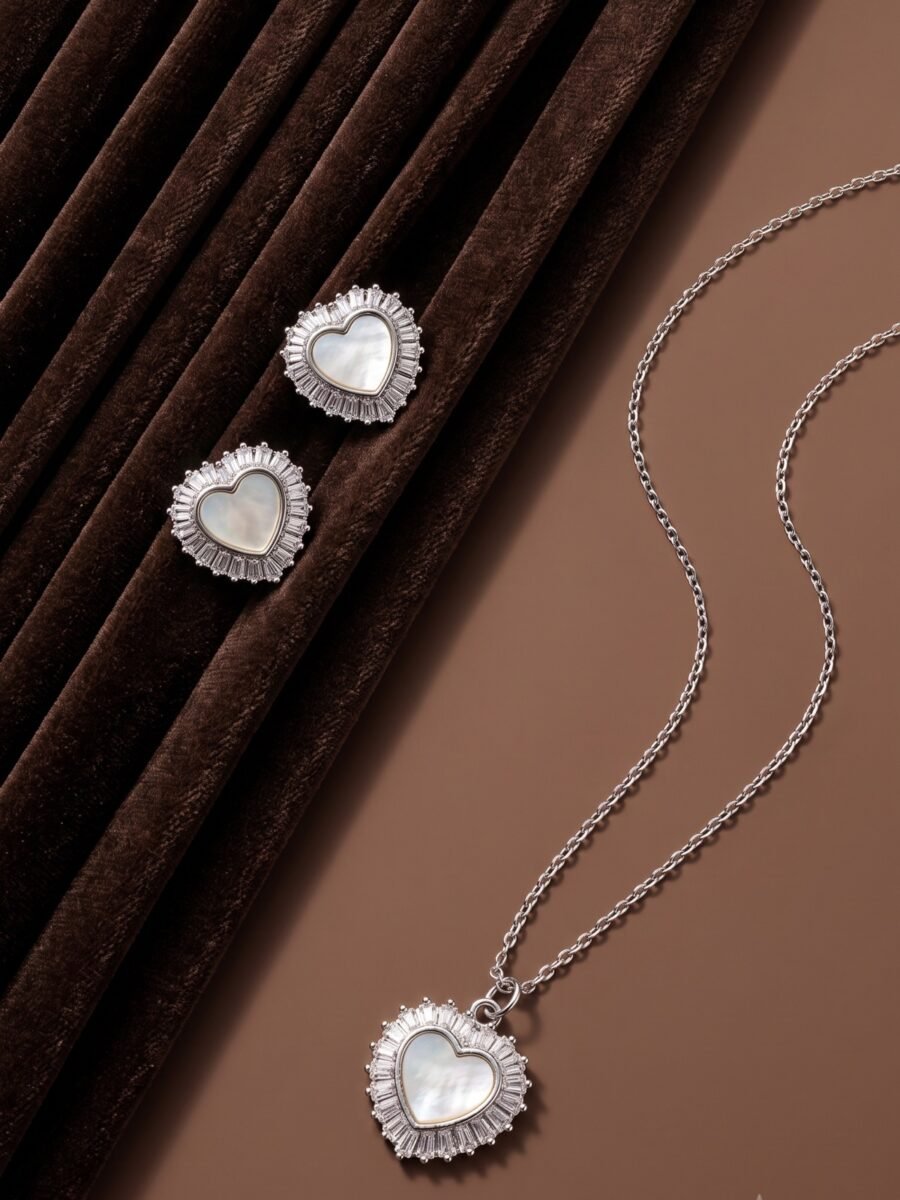 925 Silver Mother of Pearl Heart Pendant Set