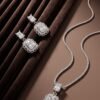 925 Silver Emerald Cut Halo Pendant Set