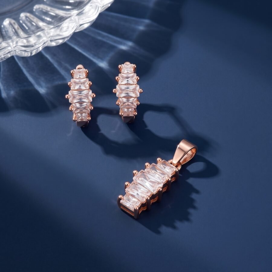 925 Silver Baguette Hoop Pendant Set