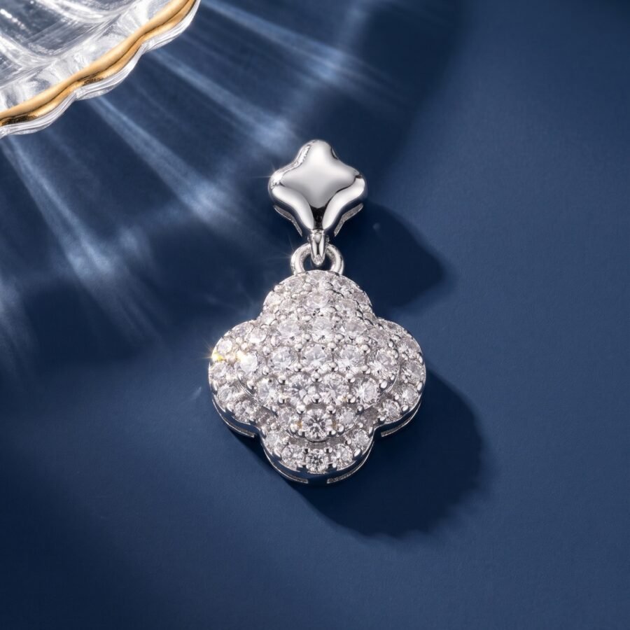 925 Silver Pave Clover Pendant Set