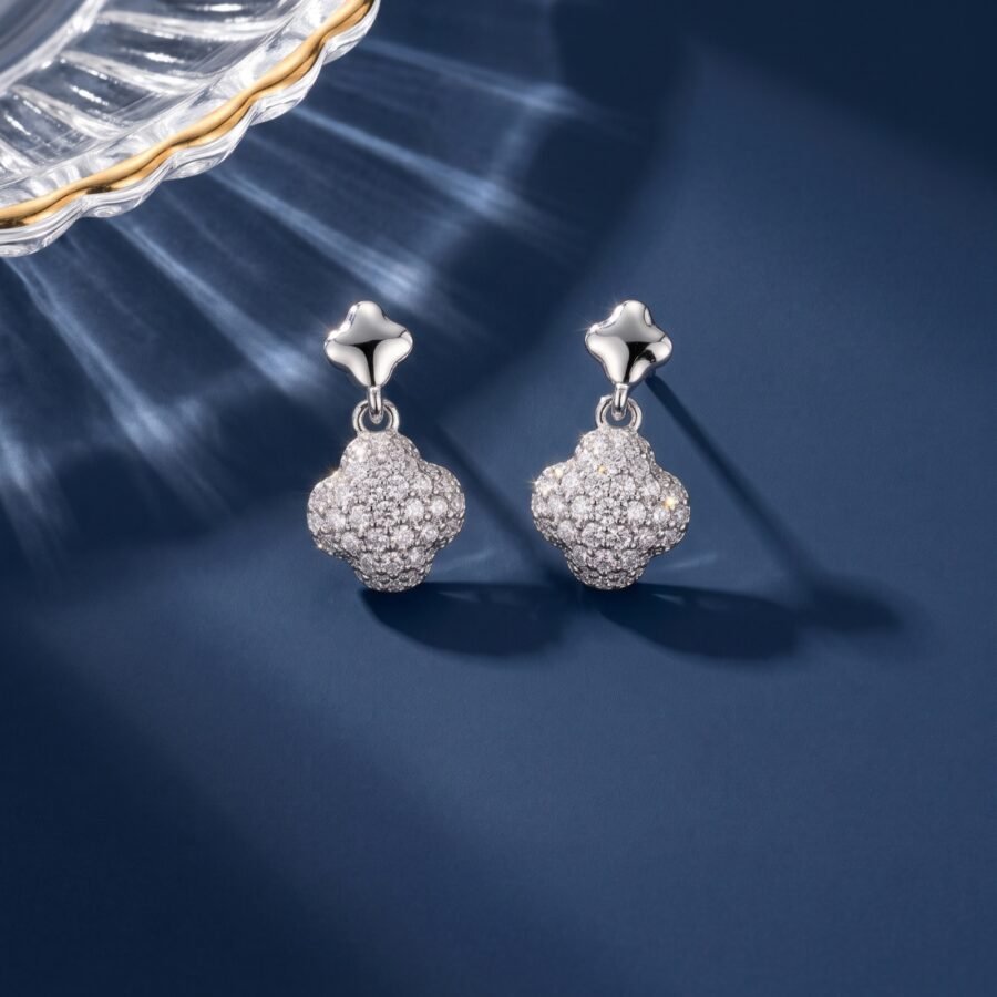 925 Silver Pave Clover Pendant Set