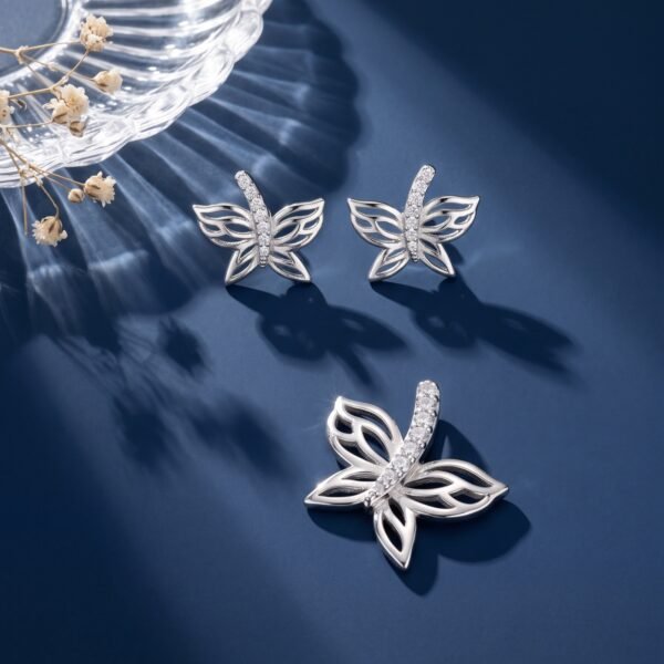 925 Silver Butterfly Motif Pendant Set