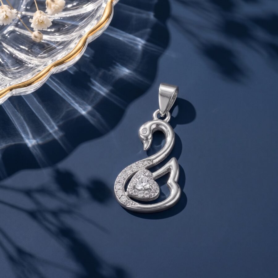 925 Silver Swan CZ Pendant Set