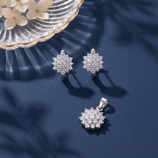 925 Silver Floral Cluster Pendant Set
