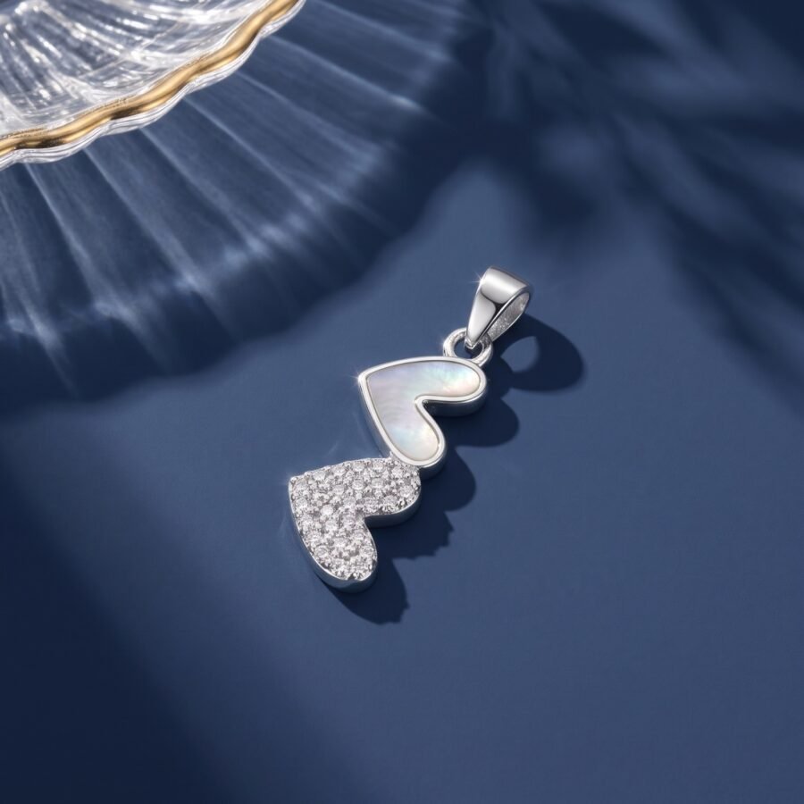 925 Silver Twin Heart Pendant Set