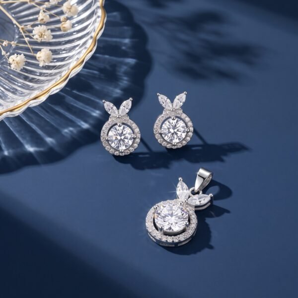 925 Silver Bunny Motif CZ Pendant Set