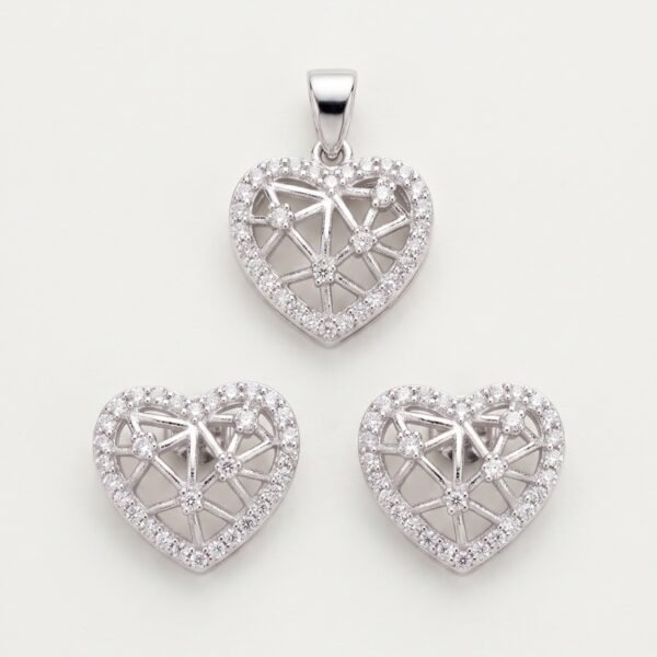 925 Silver Heart Filigree Pendant Set