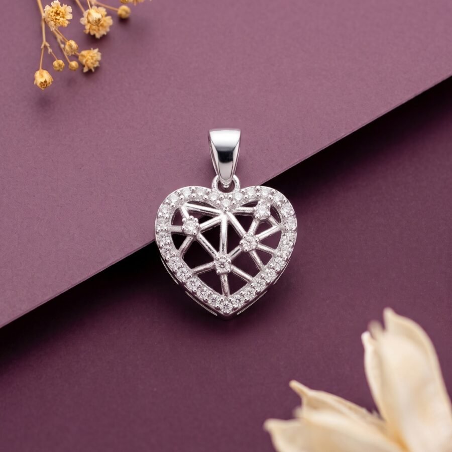 925 Silver Heart Filigree Pendant Set