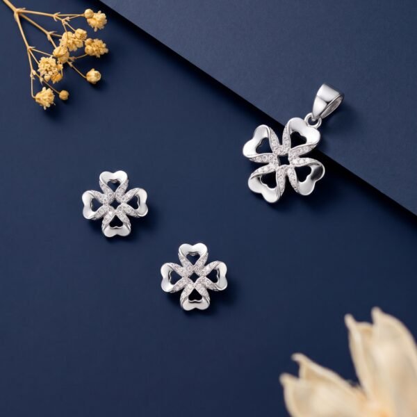 925 Silver Clover Charm Pendant Set