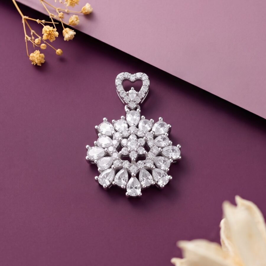 925 Silver Snowflake Floral Pendant Set