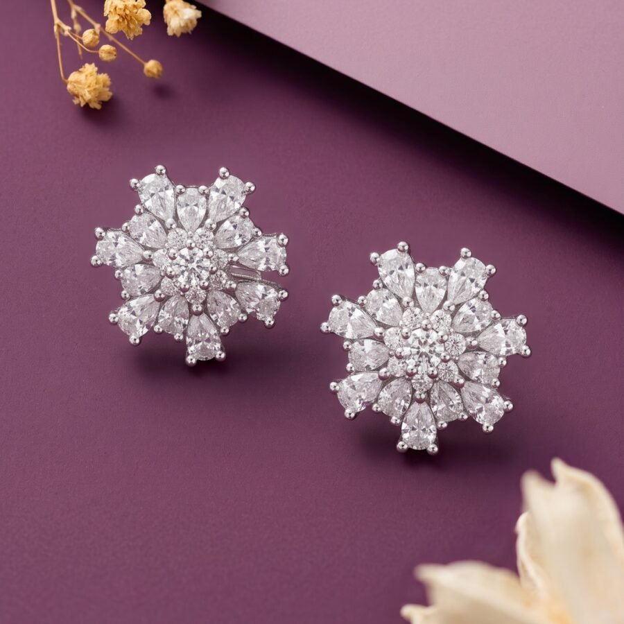 925 Silver Snowflake Floral Pendant Set