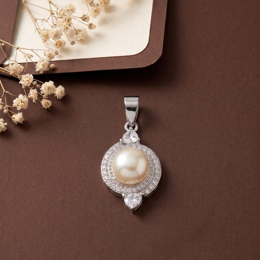 925 Silver Pearl Halo Pendant Set