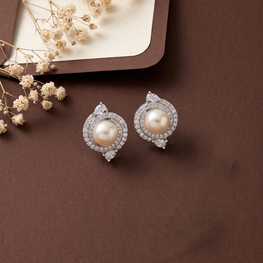 925 Silver Pearl Halo Pendant Set