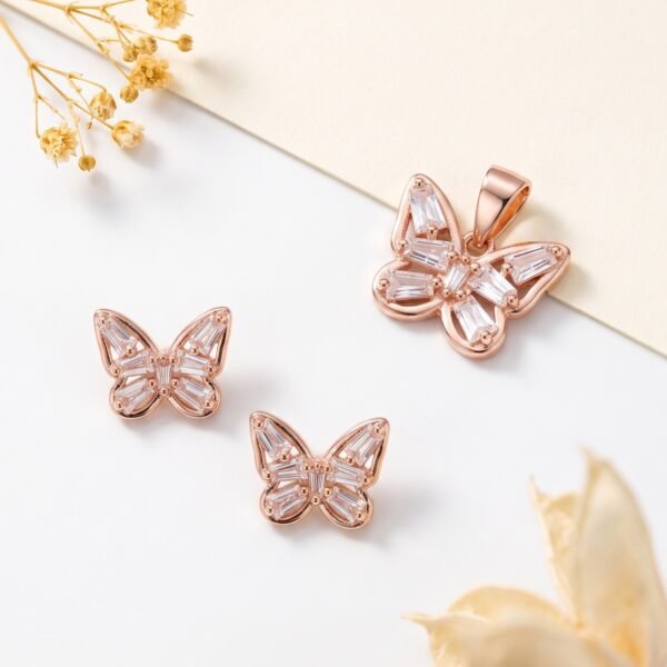 925 Silver Rose Butterfly Pendant Set