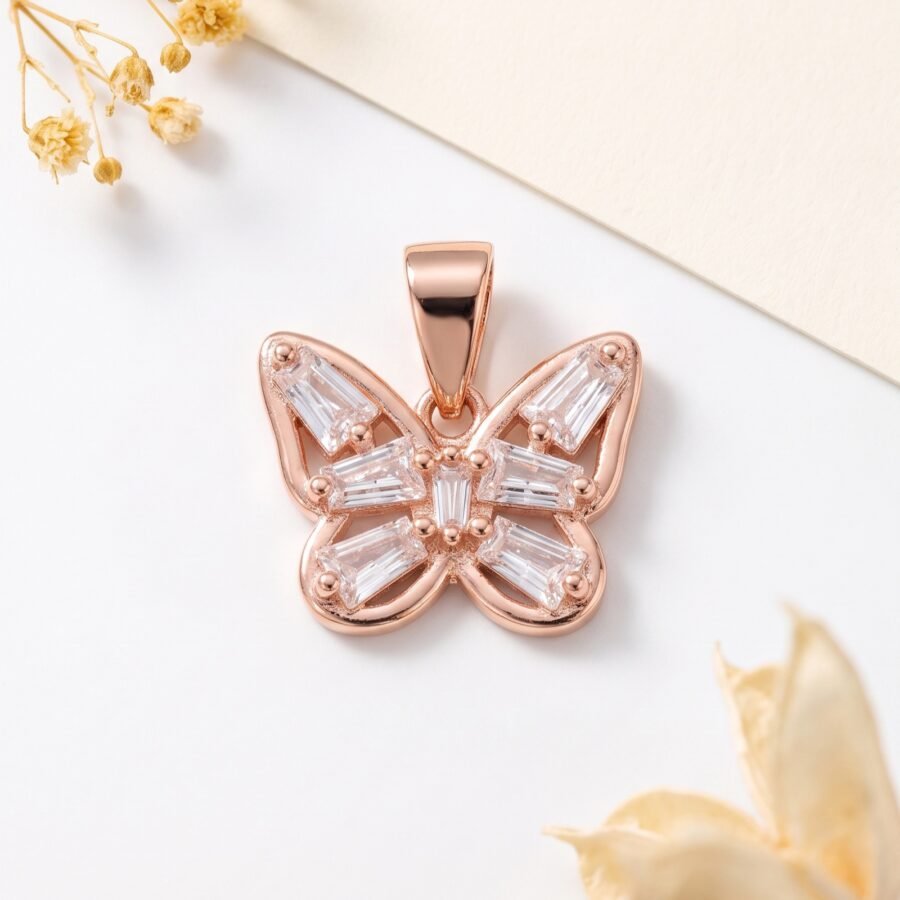 925 Silver Rose Butterfly Pendant Set