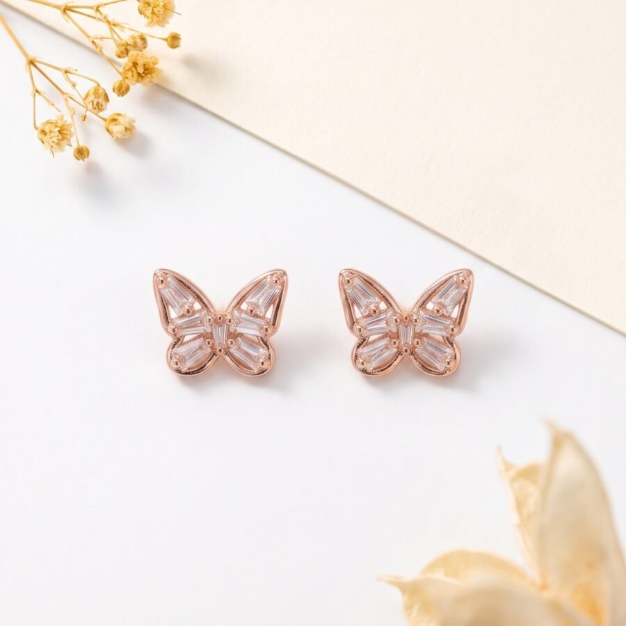 925 Silver Rose Butterfly Pendant Set