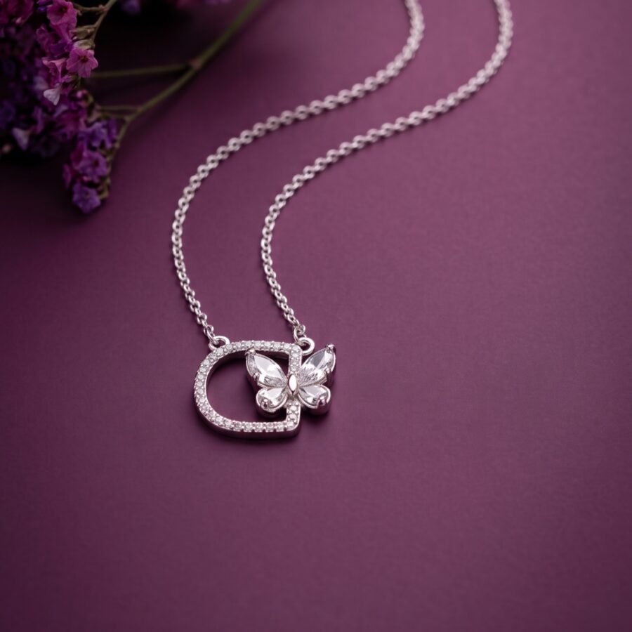 925 Silver Open Butterfly Pendant Set