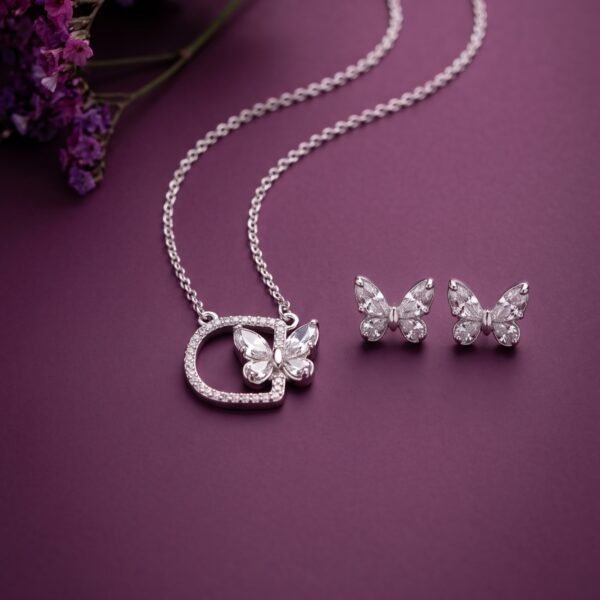 925 Silver Open Butterfly Pendant Set