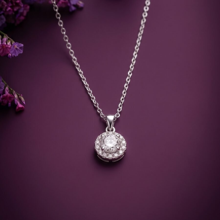 925 Silver Halo Drop CZ Pendant Set