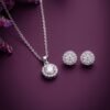 925 Silver Halo Drop CZ Pendant Set