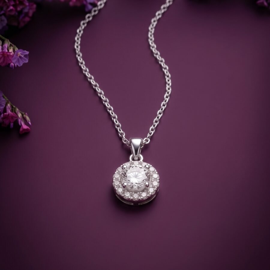 925 Silver Halo Drop CZ Pendant Set
