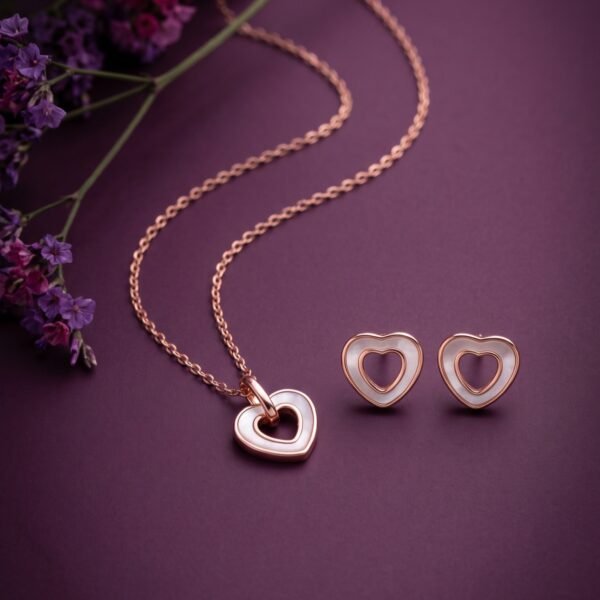 925 Silver Rose Heart Mother of Pearl Pendant Set