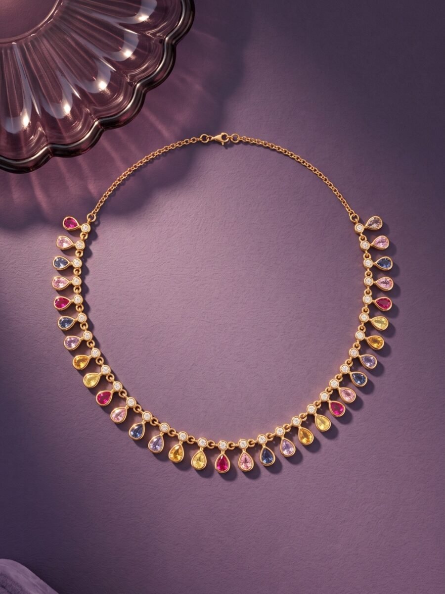 925 Silver Multicolour Drop Necklace Set