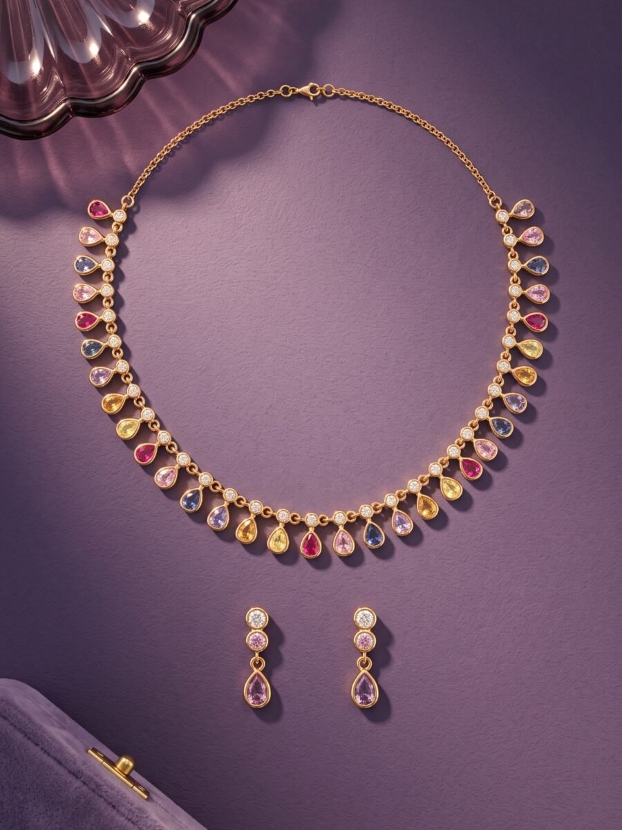 925 Silver Multicolour Drop Necklace Set