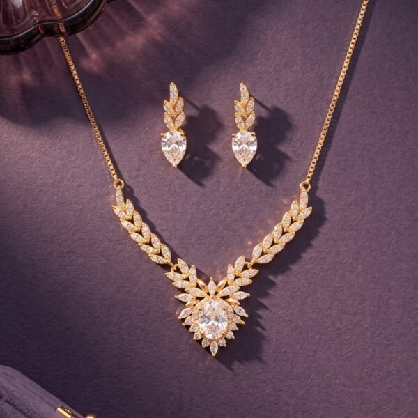 925 Silver Leaf Wing CZ Necklace Set