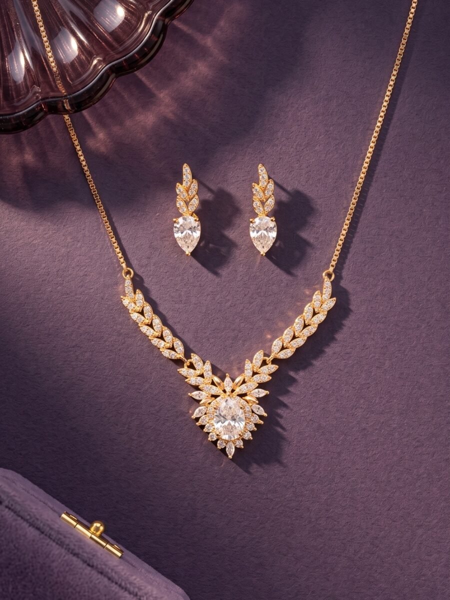 925 Silver Leaf Wing CZ Necklace Set