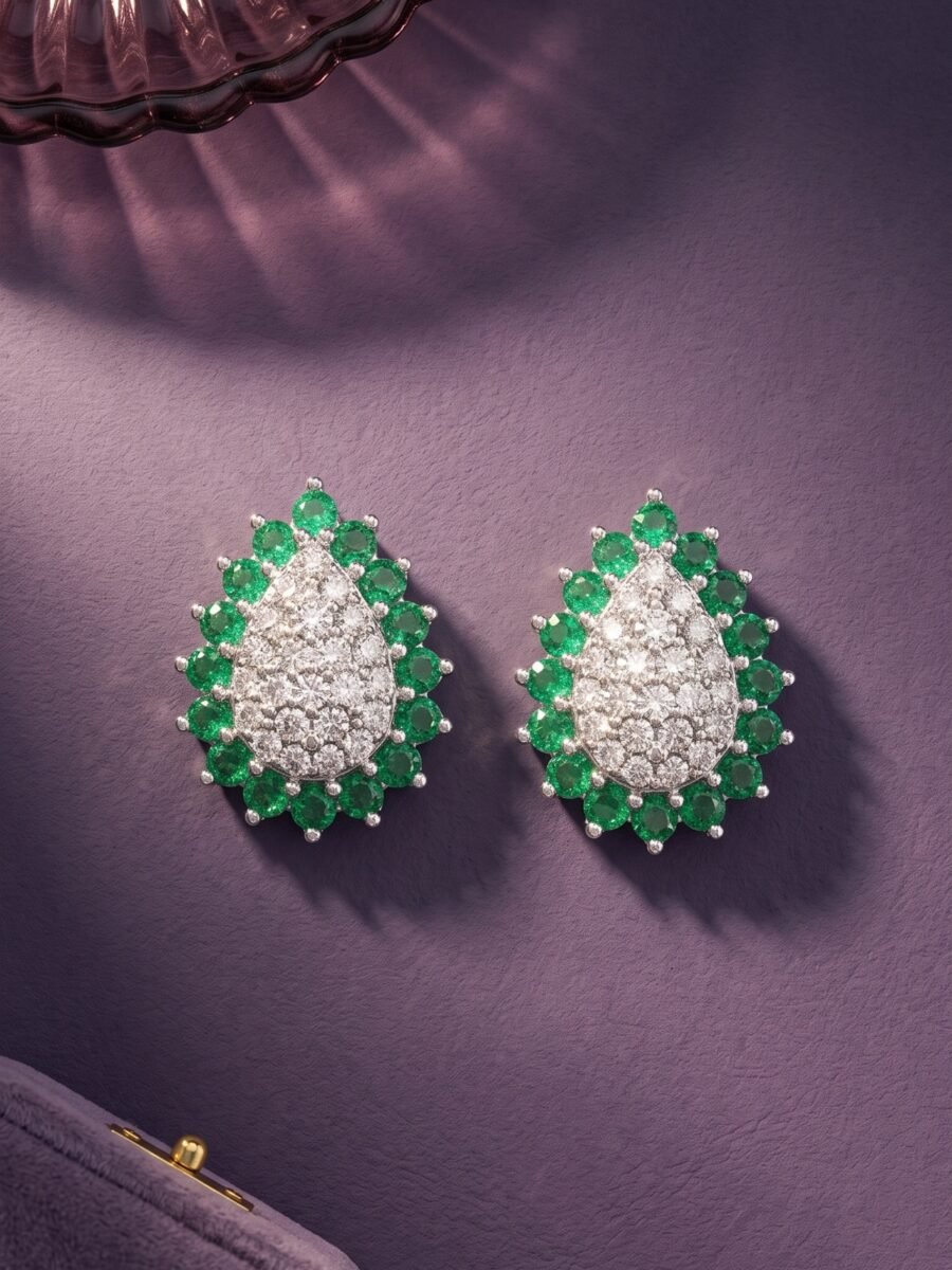 925 Silver Emerald Teardrop Necklace Set