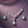 925 Silver Emerald Teardrop Necklace Set
