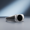 925 Silver Black Onyx Oval Wave Ring
