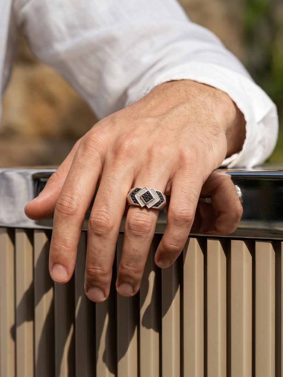 925 Silver Monochrome CZ Geometric Ring