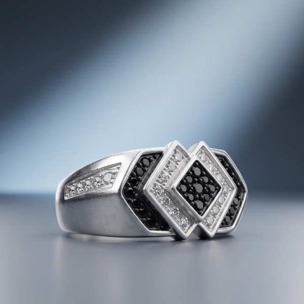 925 Silver Monochrome CZ Geometric Ring