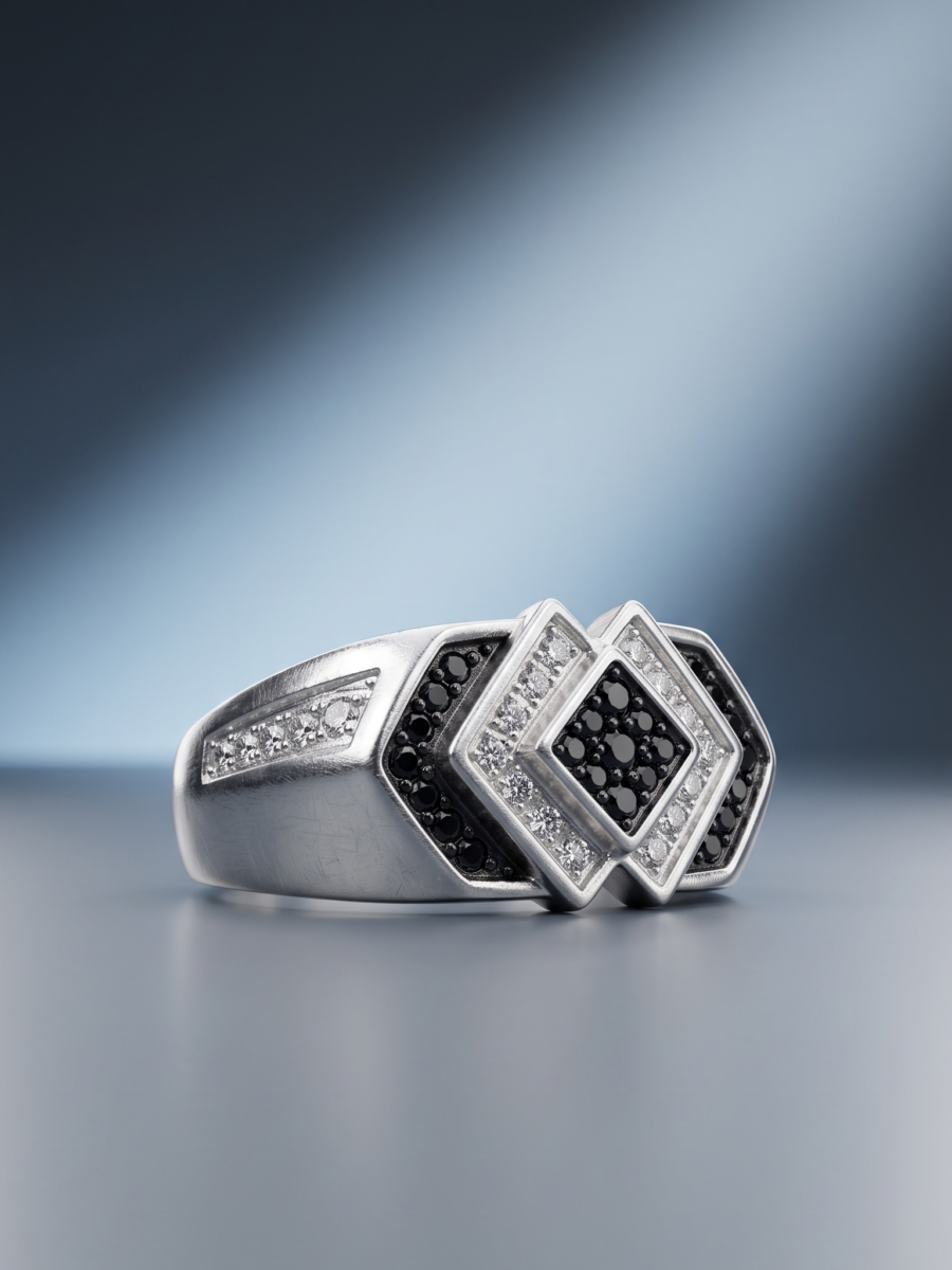 925 Silver Monochrome CZ Geometric Ring