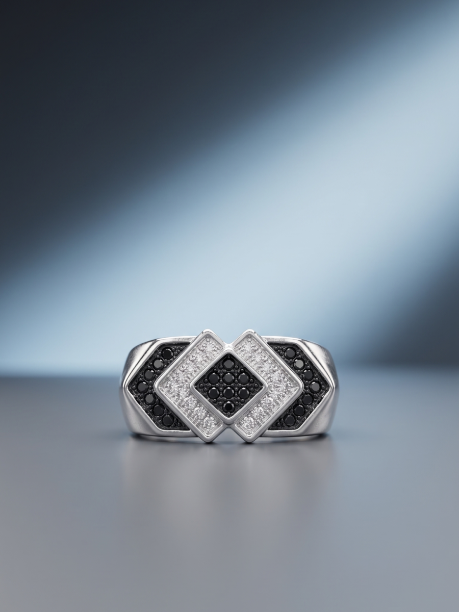 925 Silver Monochrome CZ Geometric Ring
