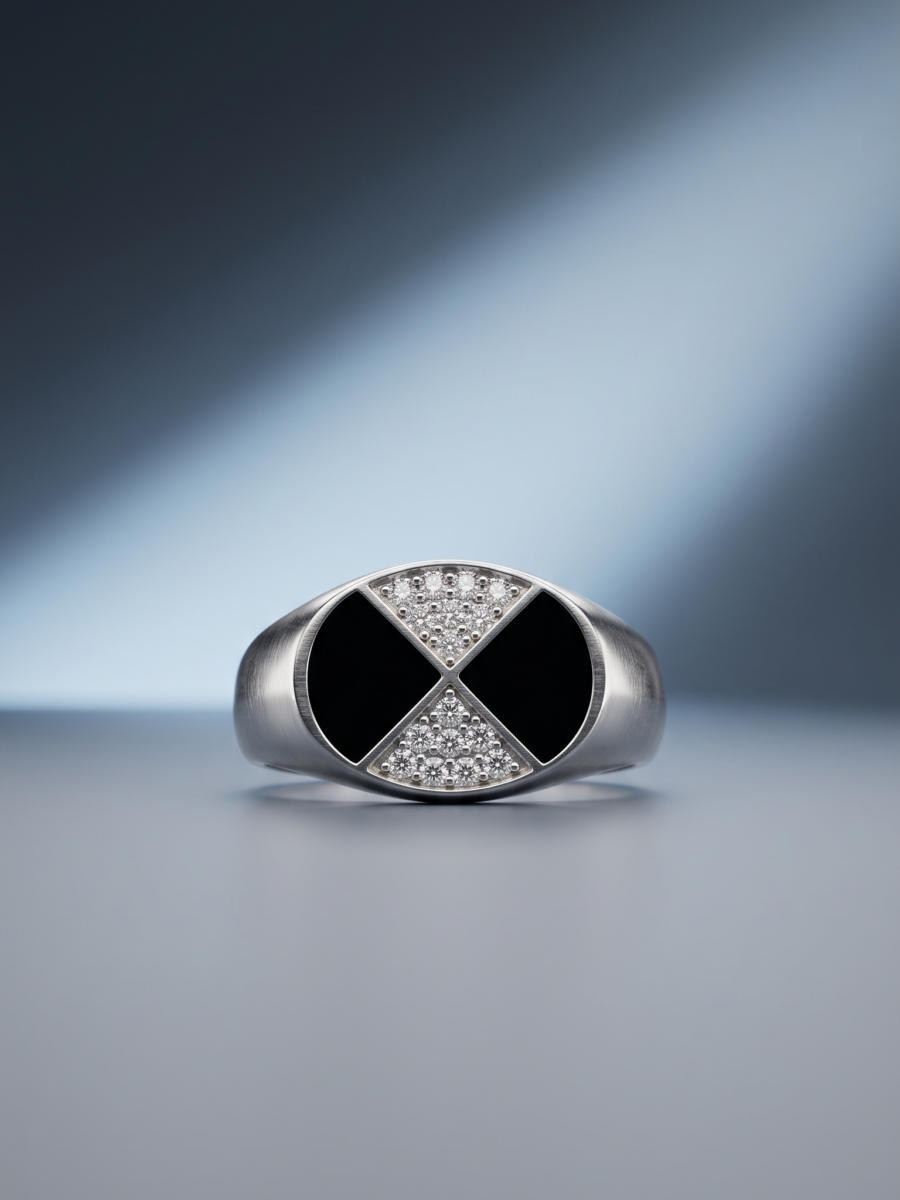 925 Silver Double Onyx Oval Signet Ring