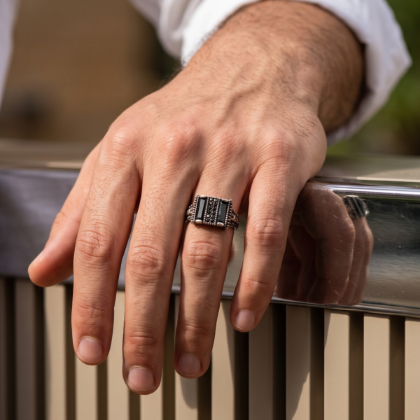 925 Silver Textured Square Signet Ring