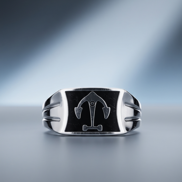 925 Silver Onyx Anchor Motif Signet Ring