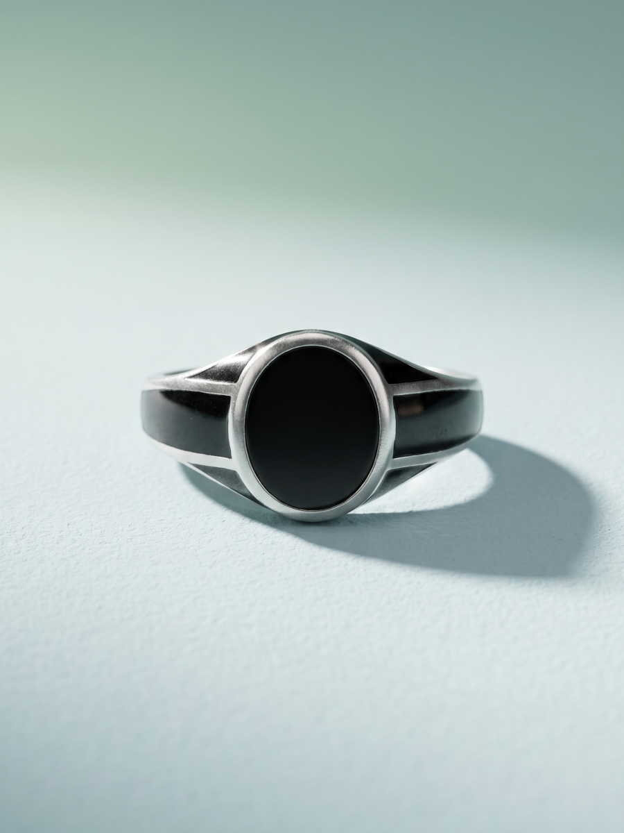 925 Silver Oval Onyx Signet Ring