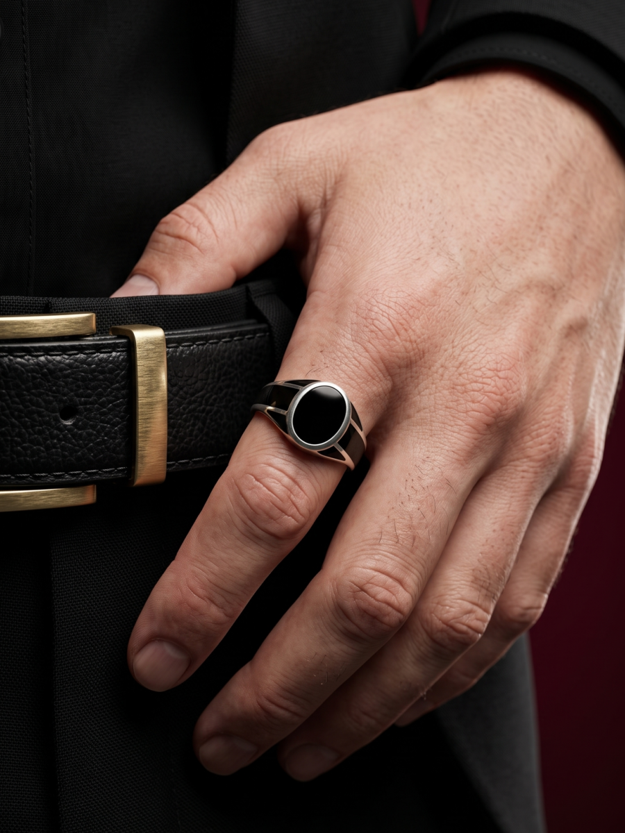 925 Silver Oval Onyx Signet Ring