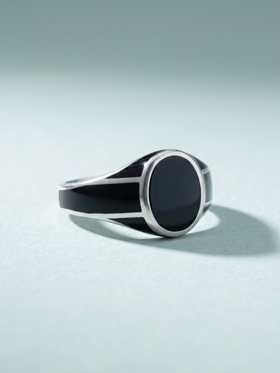 925 Silver Oval Onyx Signet Ring