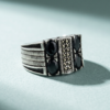 925 Silver Onyx Cluster Marcasite Band Ring