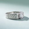 925 Silver CZ Solitaire Textured Band Ring