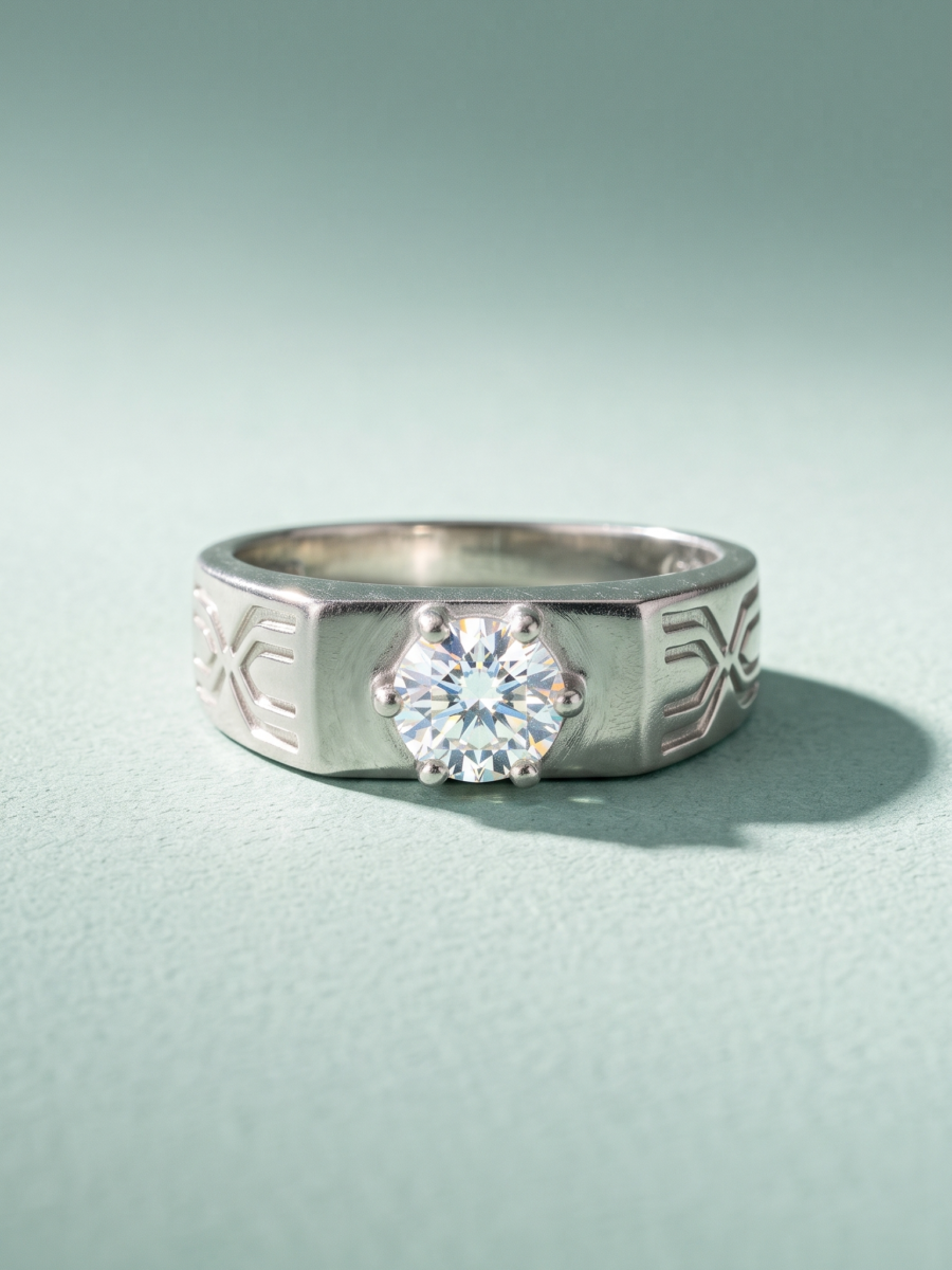 925 Silver CZ Solitaire Chevron Band Ring