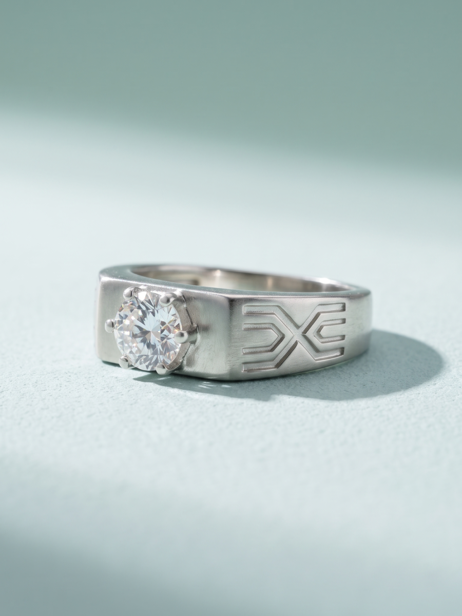 925 Silver CZ Solitaire Chevron Band Ring